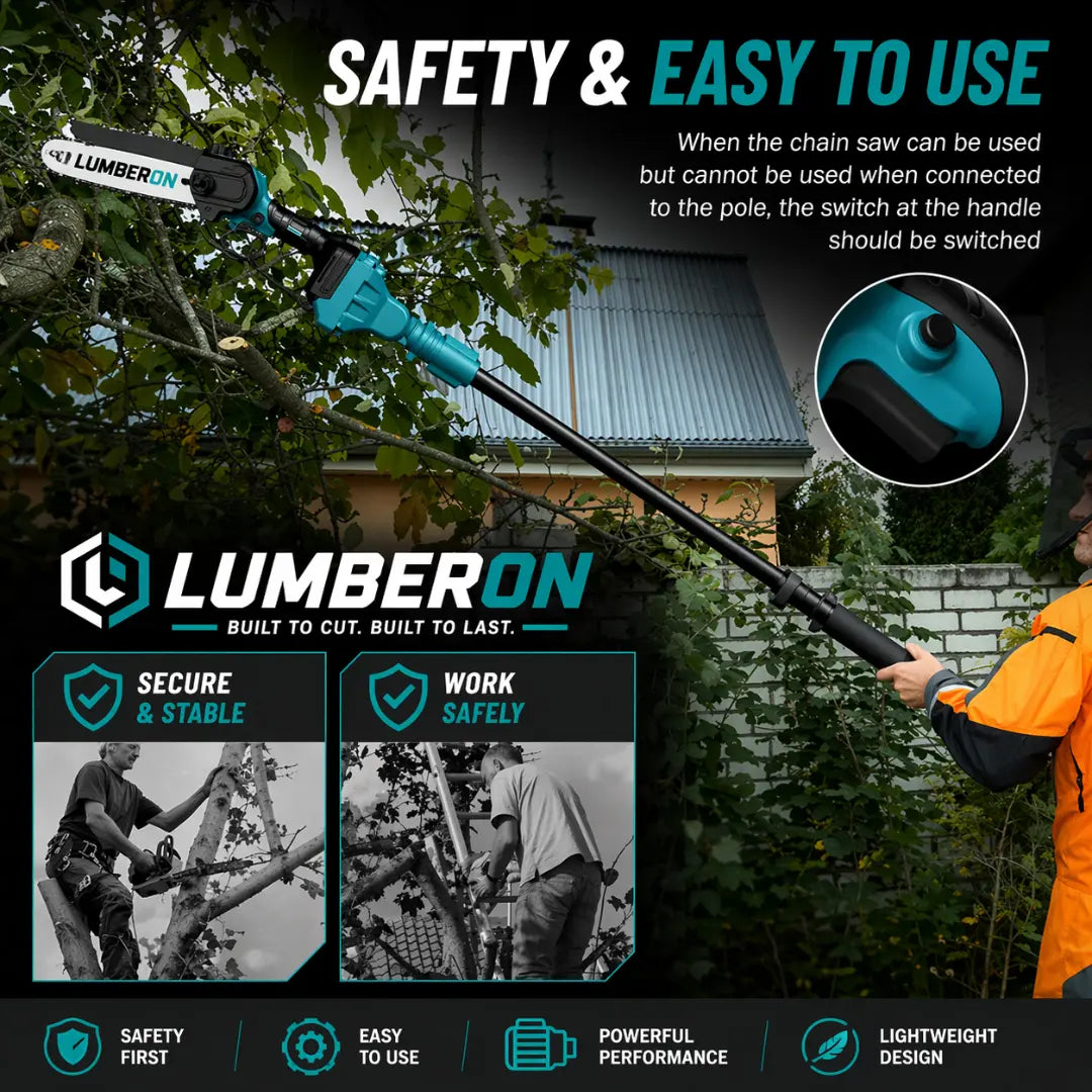 Lumberon R2 Pro — 2-in-1 Cordless Telescopic Pole Chainsaw & Mini Chainsaw + FREE Battery + Fast Charger