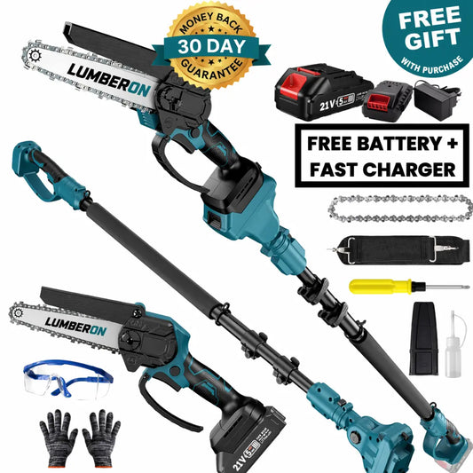 Lumberon R2 Pro — 2-in-1 Cordless Telescopic Pole Chainsaw & Mini Chainsaw + FREE Battery + Fast Charger